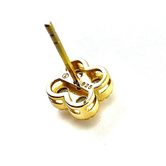 18K Gold Plated Over 925 Solid Sterling Silver Luxury Clover 4 Stud Earrings - Picture 4 of 6